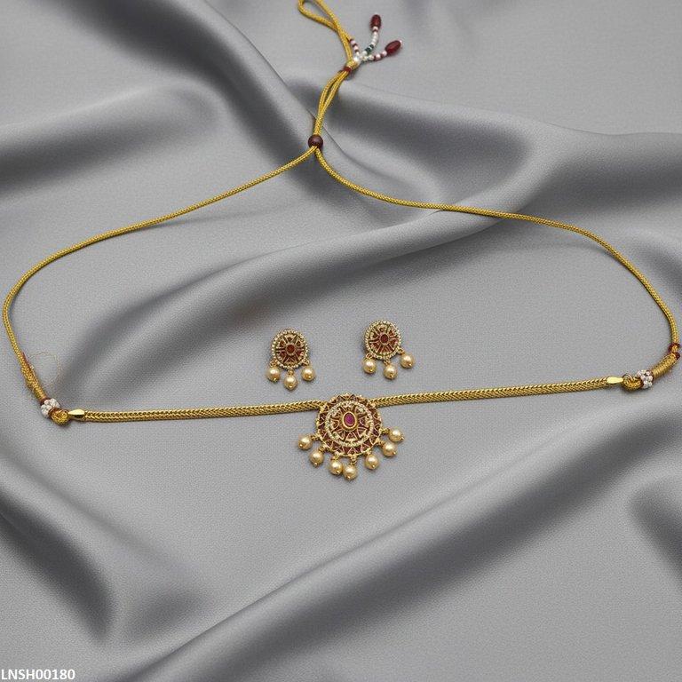Oval Flower Pearl Drop Necklace Set