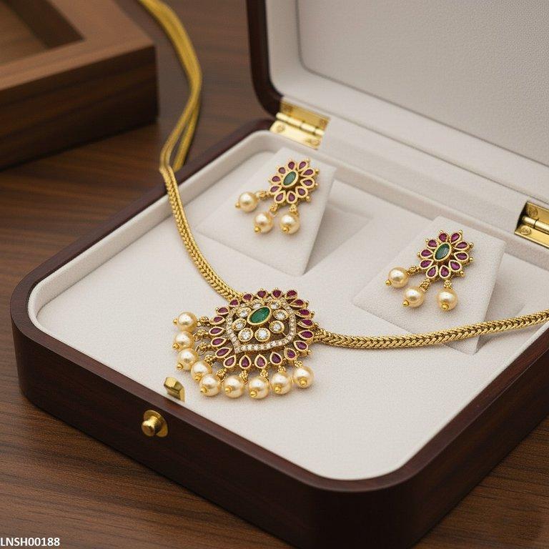 Flower Pearl Drop Necklace Set