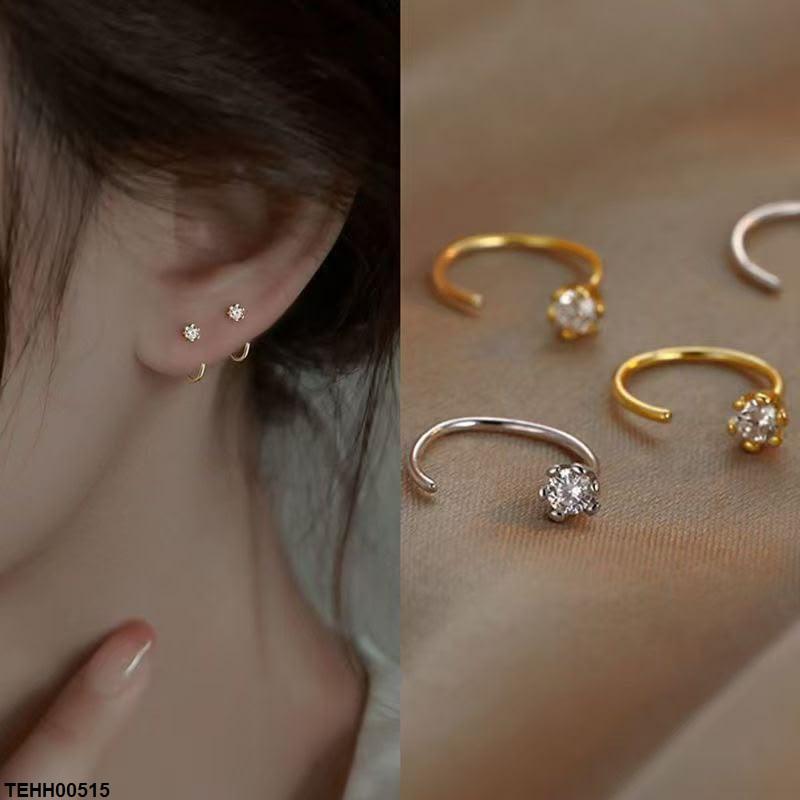 Round Stone Hoops Pair