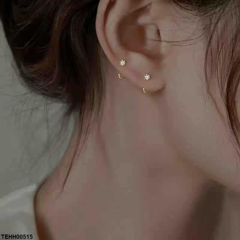 Round Stone Hoops Pair