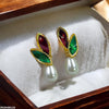 Double Leaf Pearl Drop Earrings