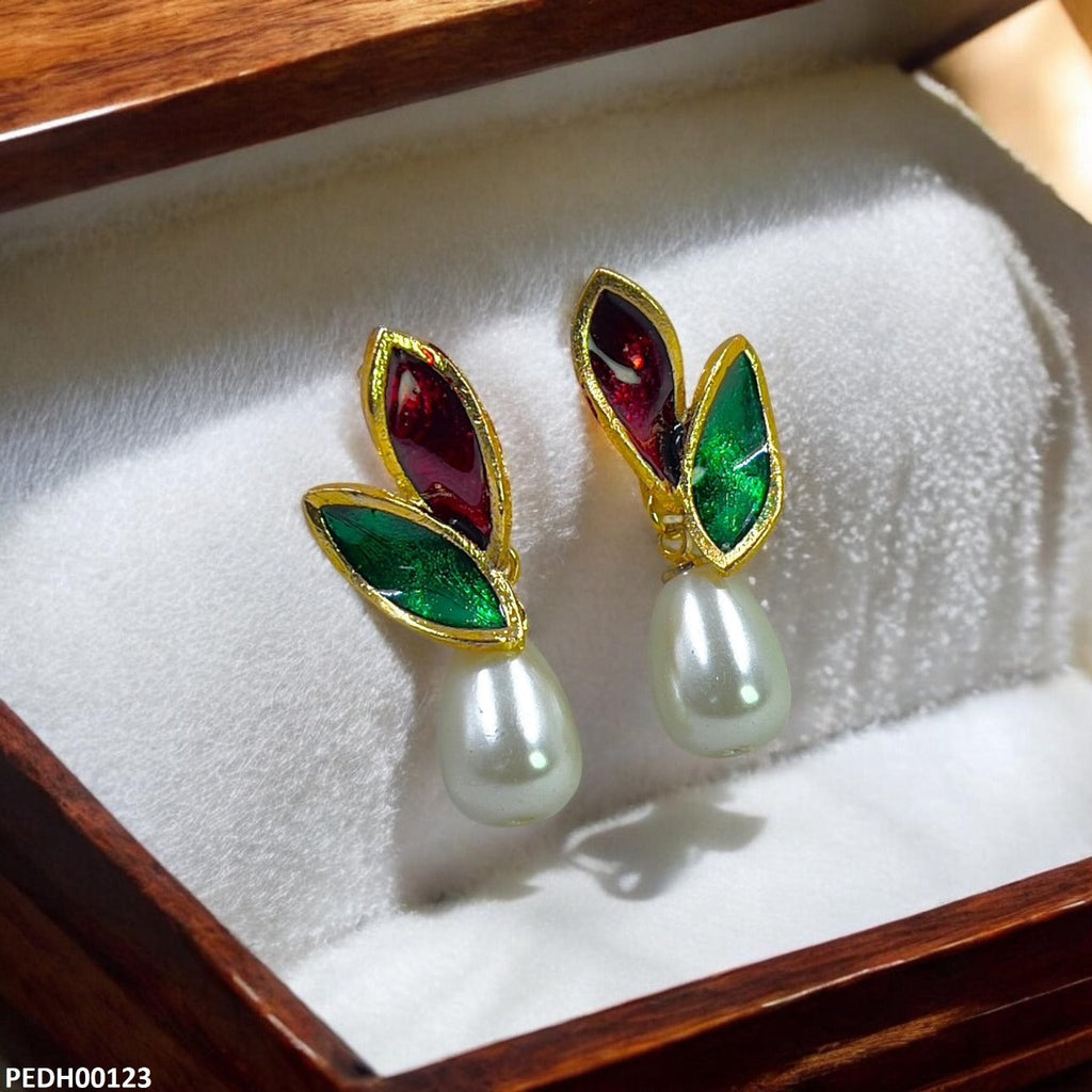 Double Leaf Pearl Drop Earrings