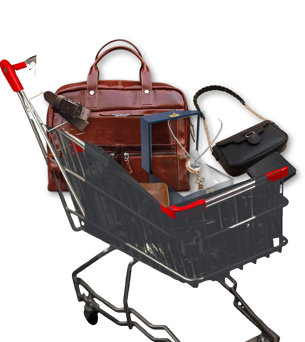 Shopping cart with bags, watches, jewellery and leather wallets from DragonCityMart