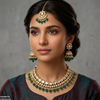 Square/Oval Stone Pearl Drop Rajwari Necklace Set