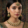 Marquise/Square Stone Pearl Drop Rajwari Necklace Set