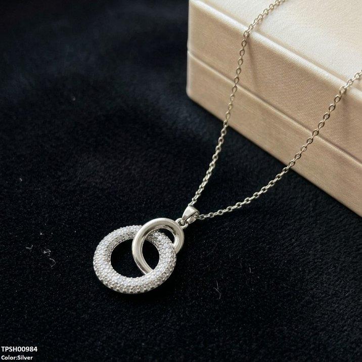 Stainless Steel Zircon Double Round Pendant