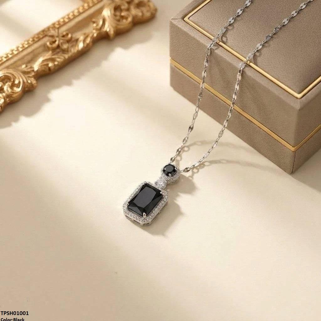 Stainless Steel Zircon Rectangle Stone Pendant