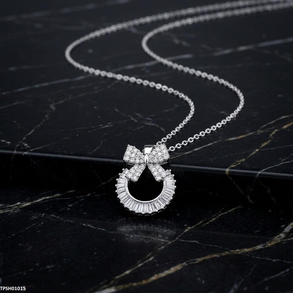 Stainless Steel Zircon Bow/Round Pendant