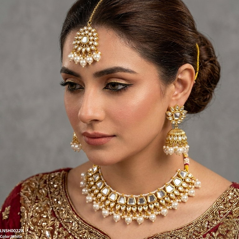 Square/Tear Pearl Drop Rajwari Necklace Set