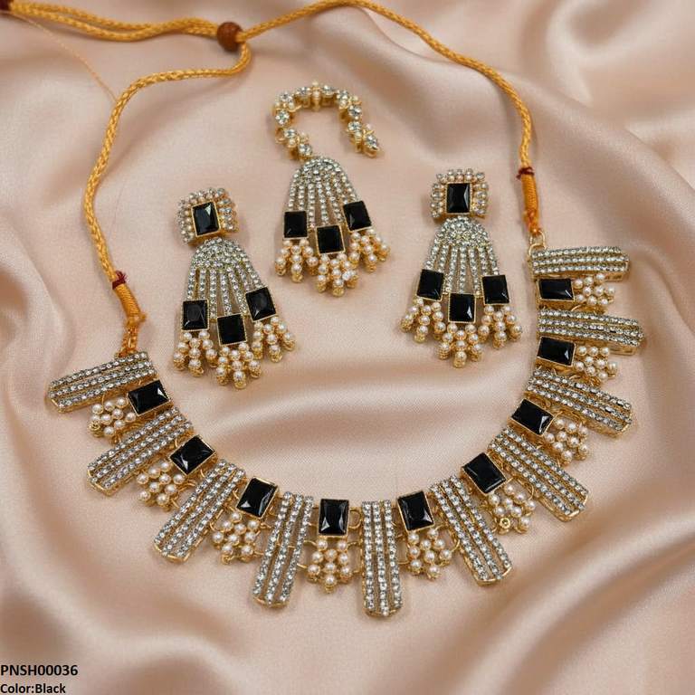 Rectangle Pearl Necklace Set