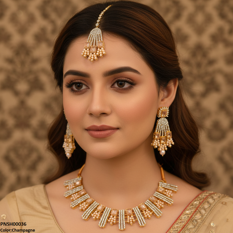 Rectangle Pearl Necklace Set