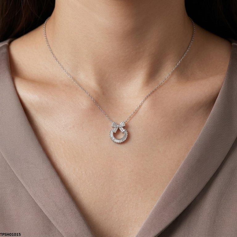 Stainless Steel Zircon Bow/Round Pendant