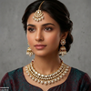Square/Oval Stone Pearl Drop Rajwari Necklace Set
