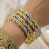 Round Stone Leaf Bangle Set