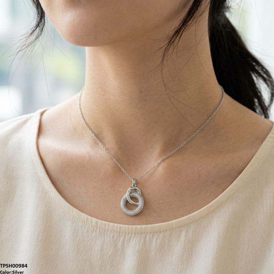 Stainless Steel Zircon Double Round Pendant