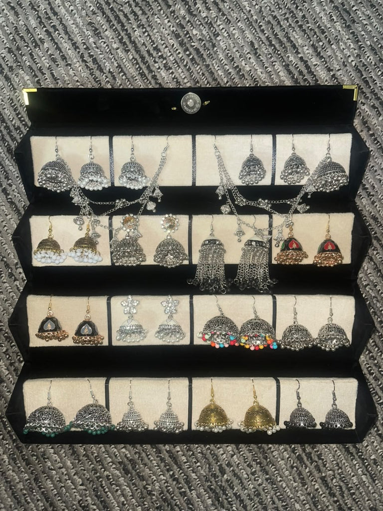 Jhumka Gift Box – 16 pairs of silver and gold jhumkas