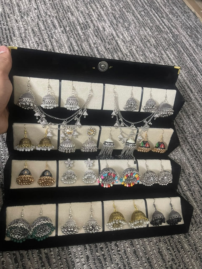 Jhumka Gift Box – 16 pairs of silver and gold jhumkas
