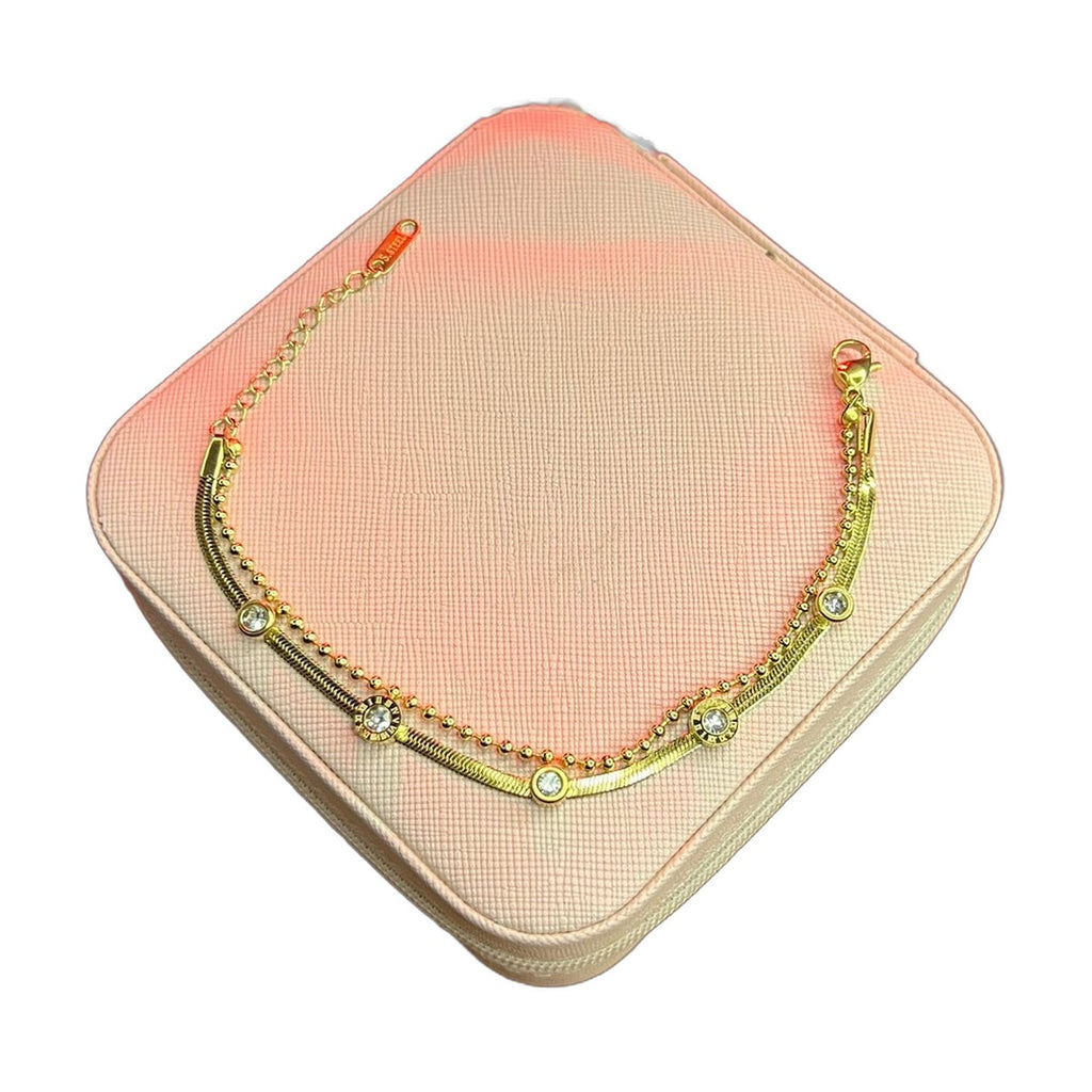 Stainless Steel 18k 5 Motifs Roman Stone Double Chain Bracelet