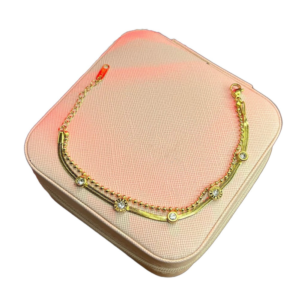 Stainless Steel 18k 5 Motifs Roman Stone Double Chain Bracelet