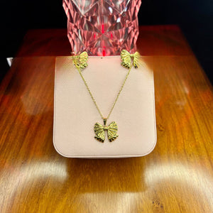 Stainless Steel 18k 🎀 Bow Necklace Earring Set