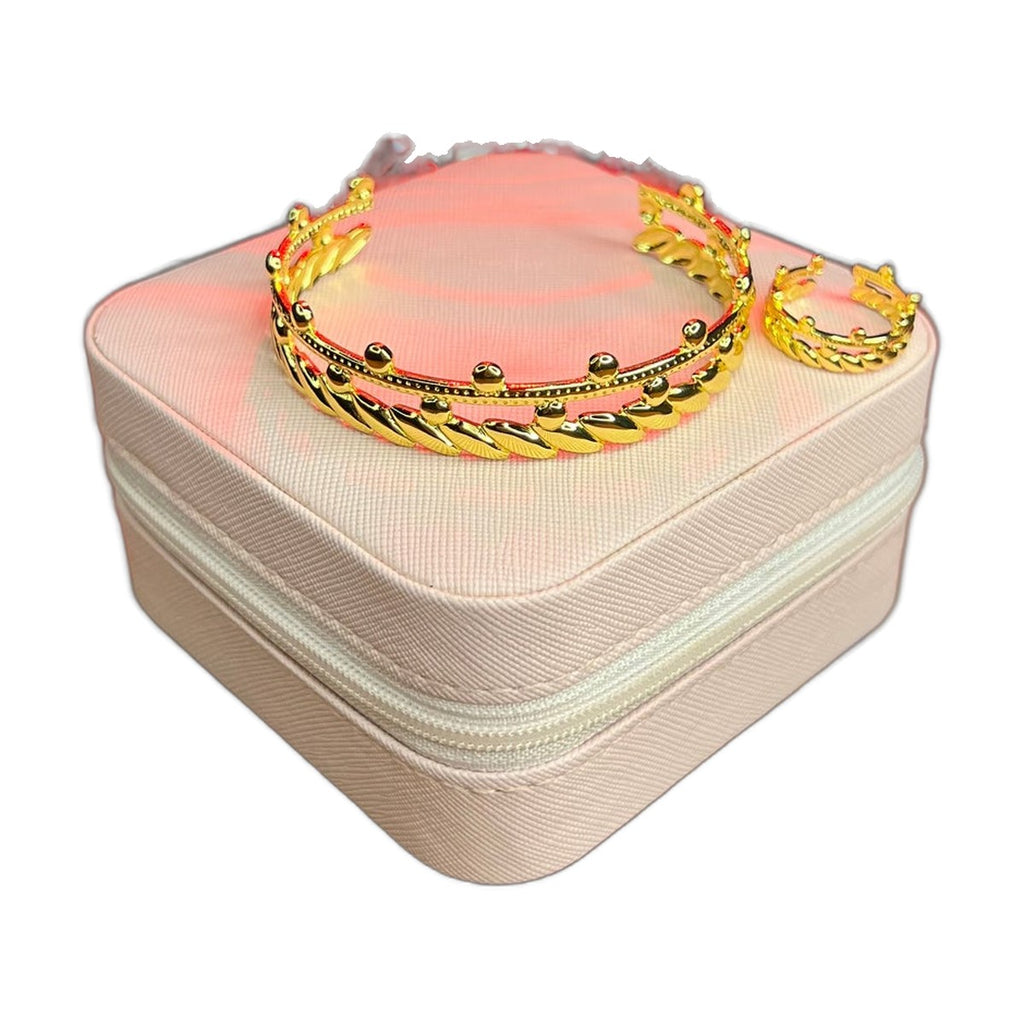 Stainless Steel 18k Aurelia Crown Handcuff and Ring Set