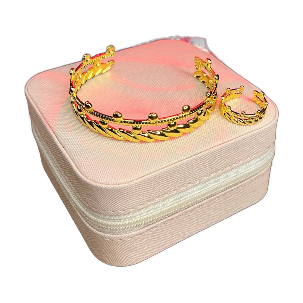 Stainless Steel 18k Aurelia Crown Handcuff and Ring Set