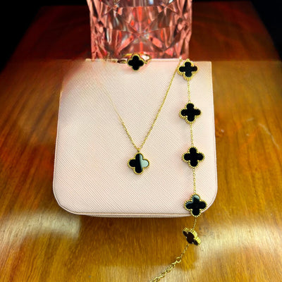 Stainless Steel 18k Black Clover 4pc Set