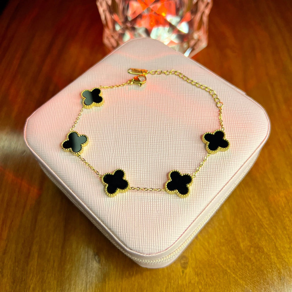 Stainless Steel 18k Black Clover 5 Motifs Bracelet
