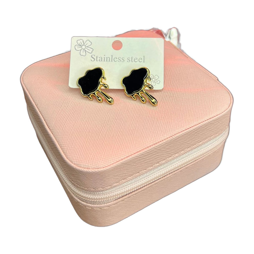 Stainless Steel 18k Black Enamel Earrings