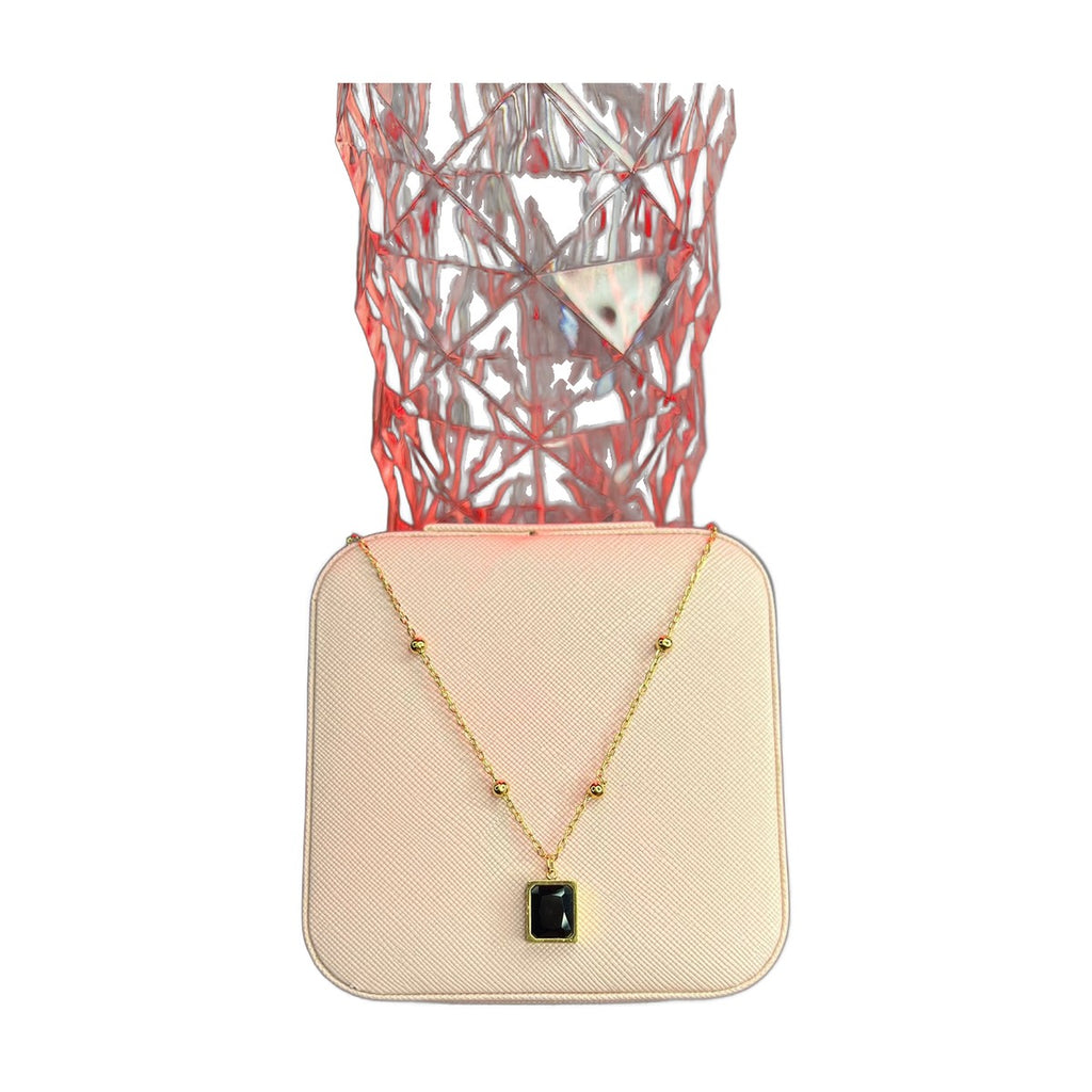 Stainless Steel 18k Black Hexa Stone Necklace