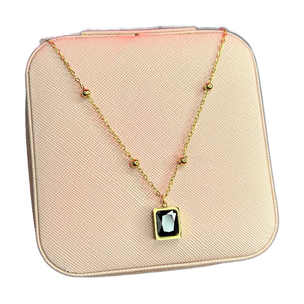 Stainless Steel 18k Black Hexa Stone Necklace