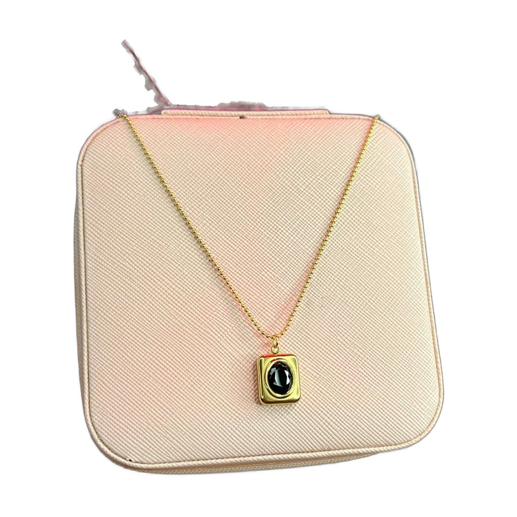 Stainless Steel 18k Black Stone Orbit Necklace
