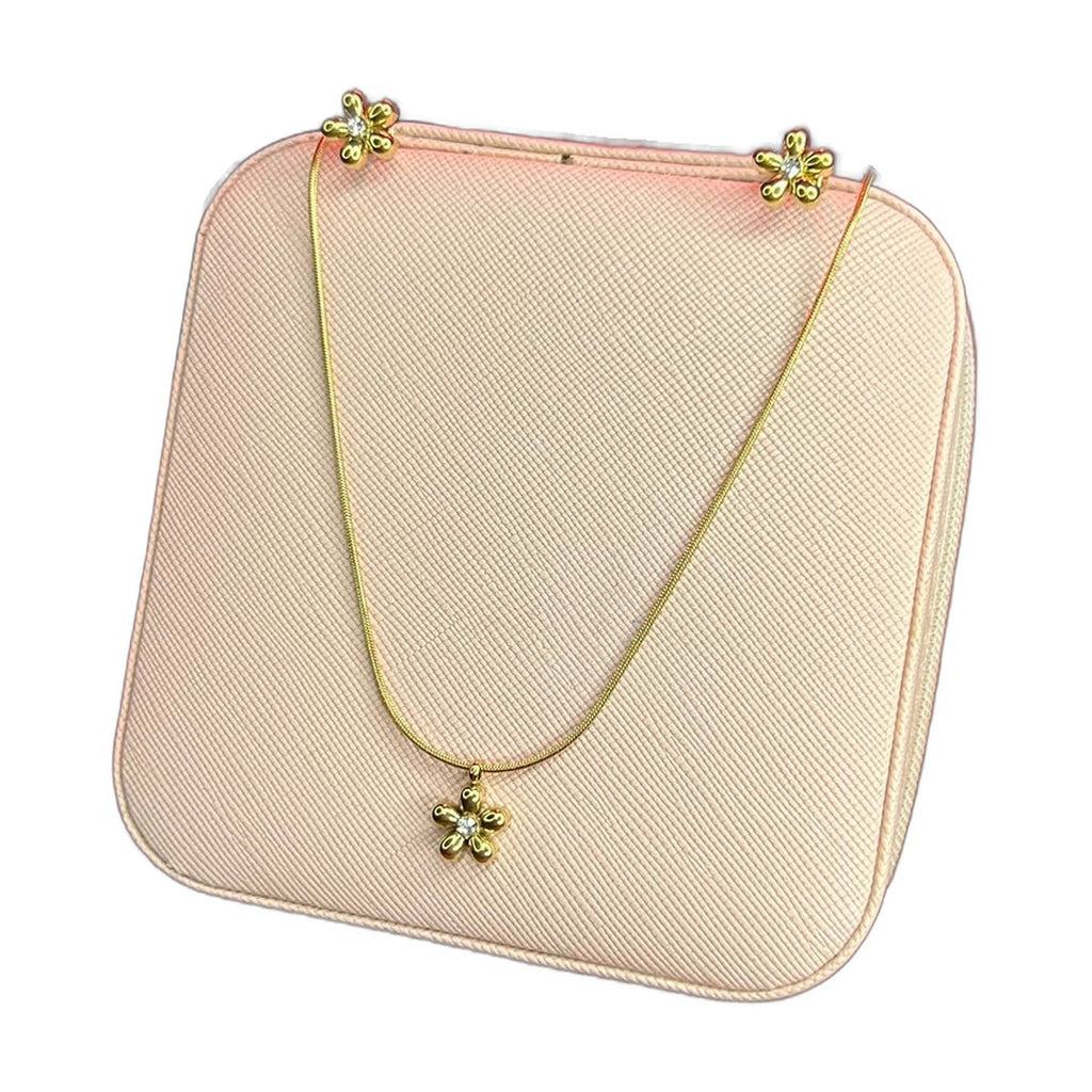 Stainless Steel 18k Blossom Shine Necklace Earring Set