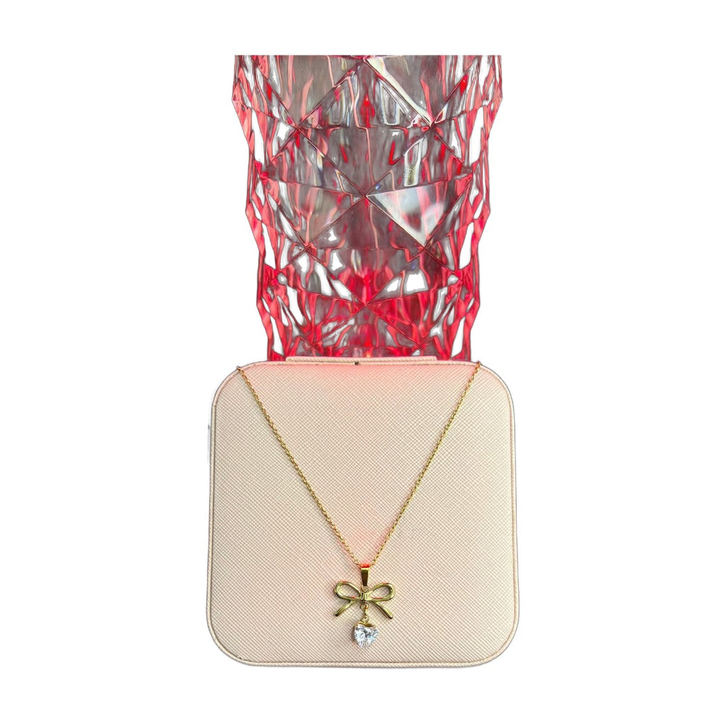 Stainless Steel 18k Bow Heart Stone Necklace