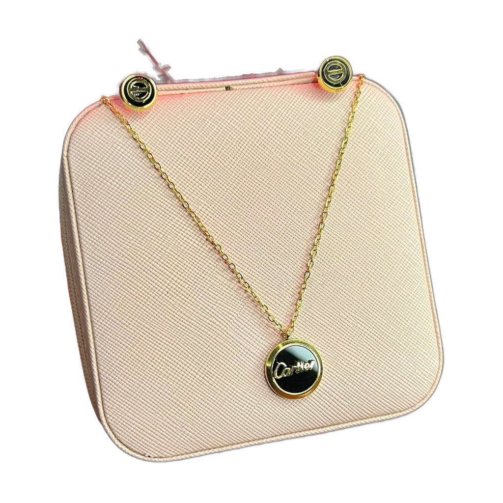 Stainless Steel 18k Shell Necklace Earring Set (Black)