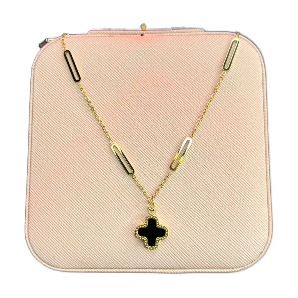 Stainless Steel 18k Clover Double Side White/Black Necklace