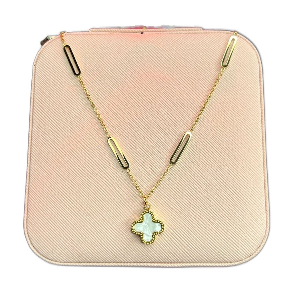 Stainless Steel 18k Clover Double Side White/Black Necklace