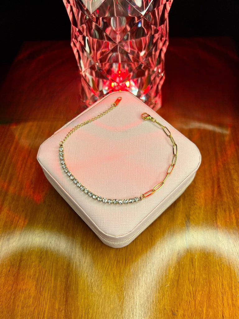 Stainless Steel 18k Crystal Link Elegance