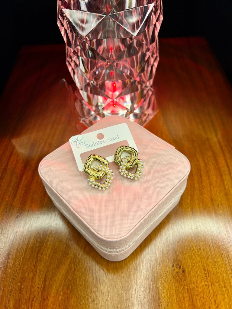 Stainless Steel 18k Cubic Pearl Earrings