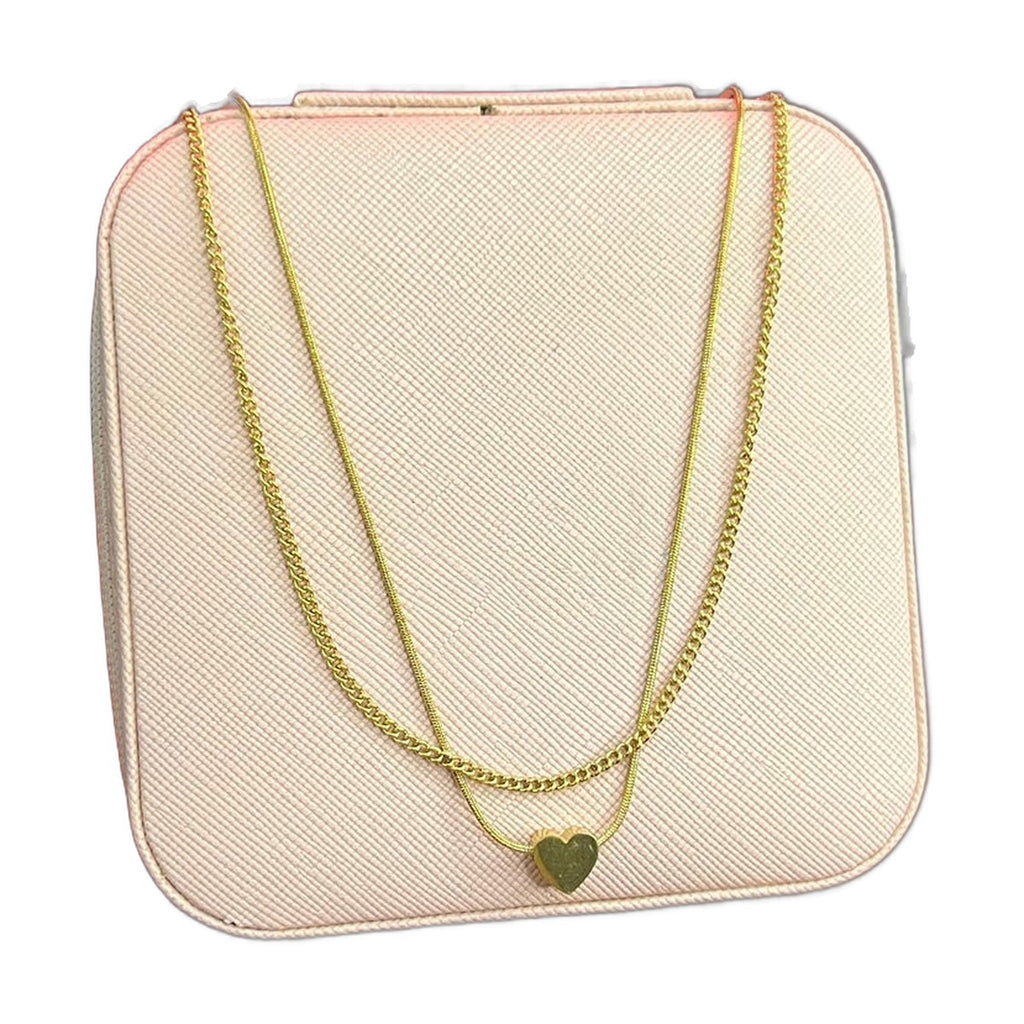 Stainless Steel 18k Double Chain Heart Necklace
