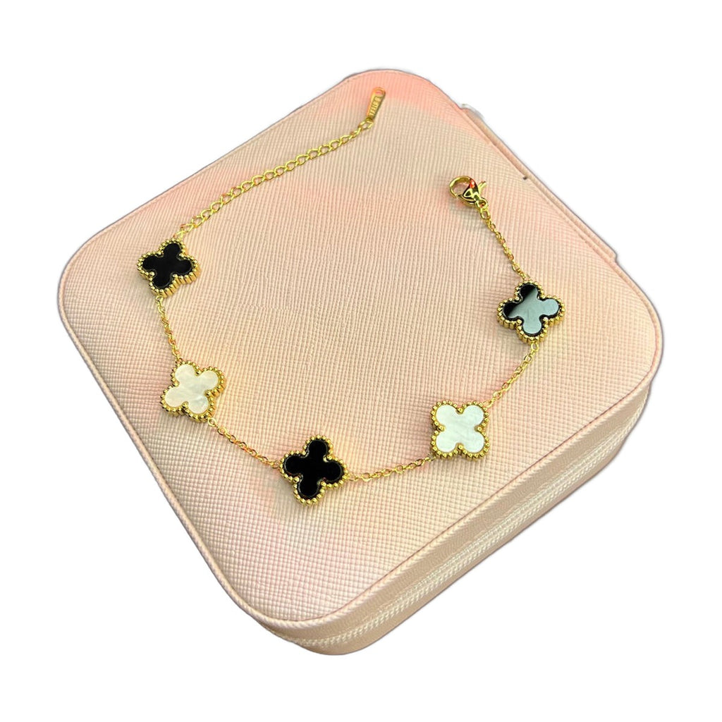 Stainless Steel 18k Double Side Black/White Clover Bracelet