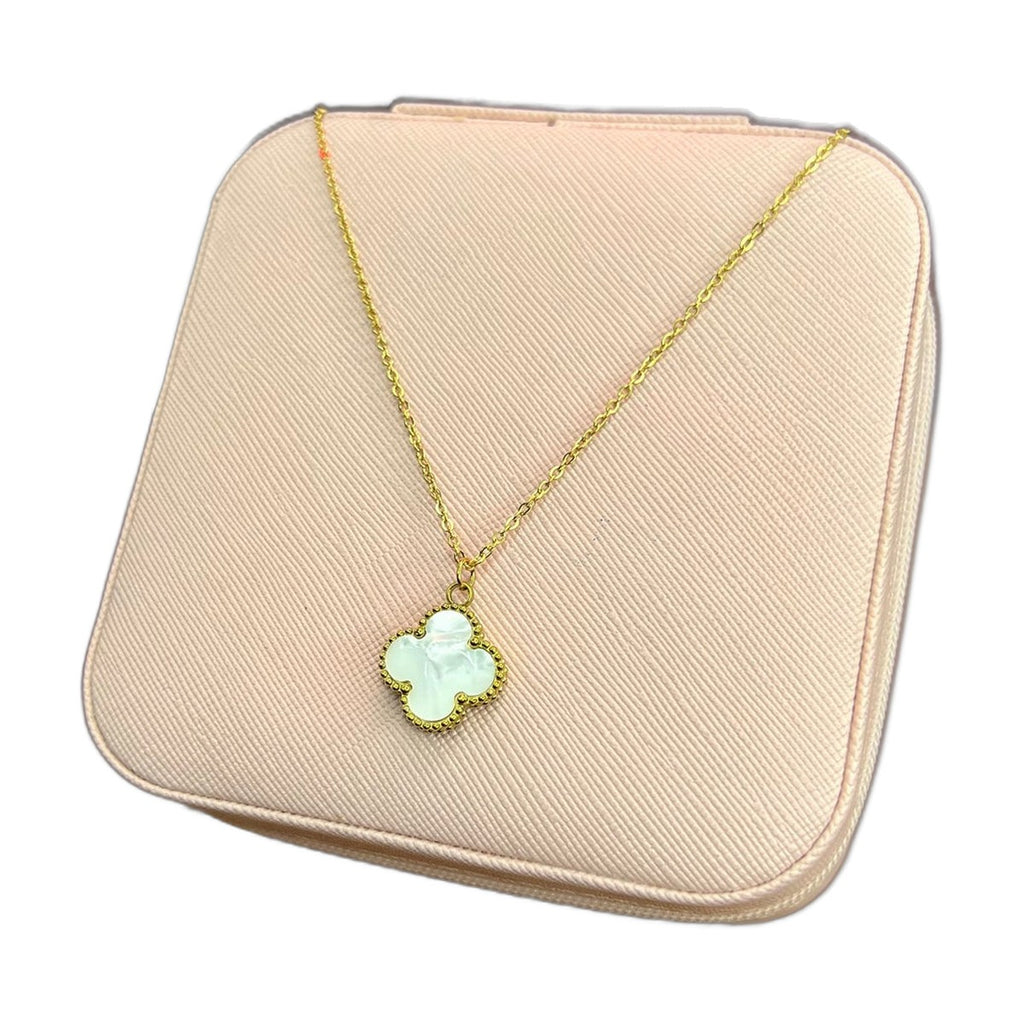 Stainless Steel 18k Double Side Clover Black/White Necklace