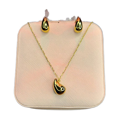 Stainless Steel 18k Drop Necklace Earring Set