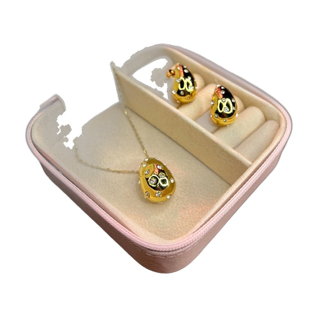 Stainless Steel 18k Drop Zircon Necklace Earring Set
