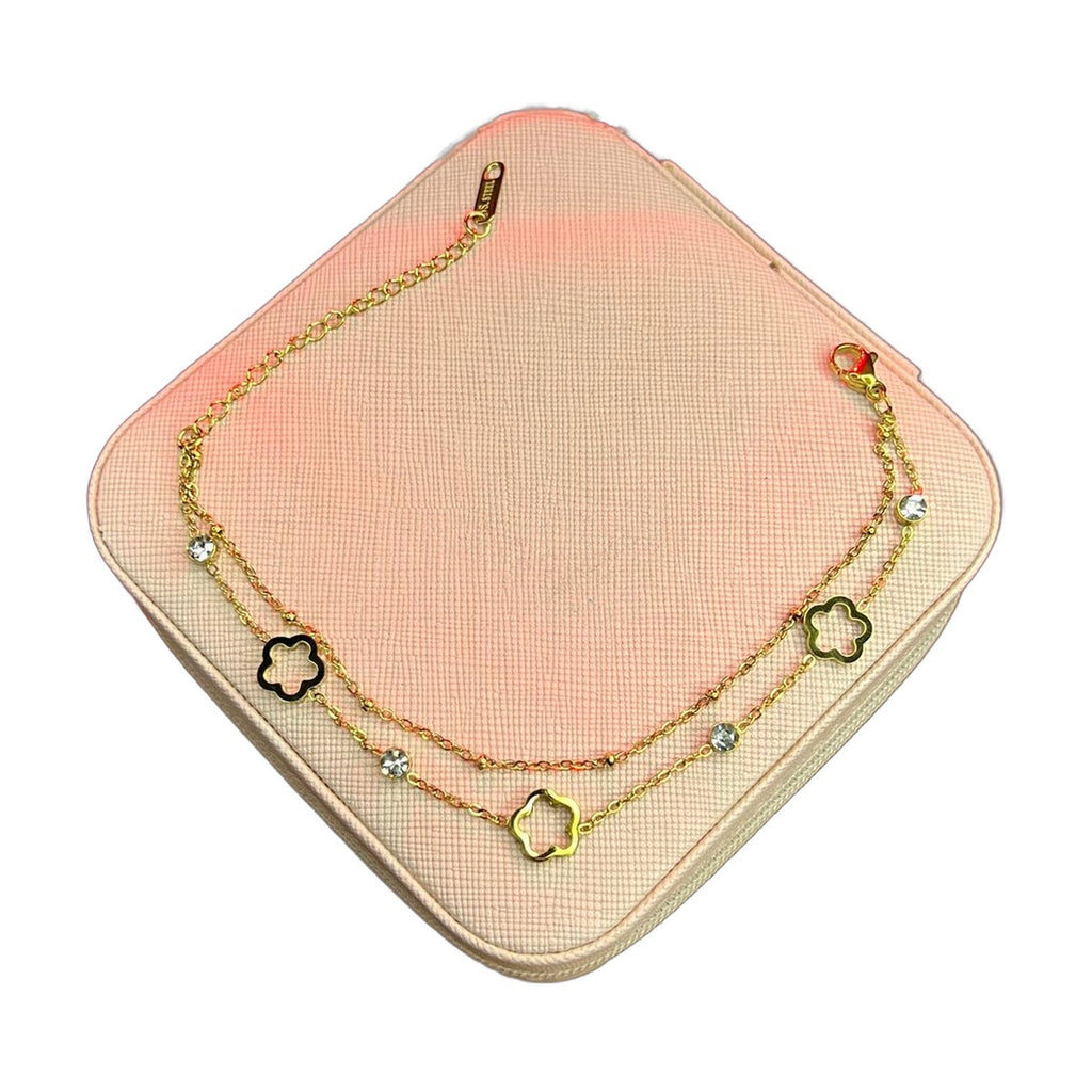 Stainless Steel 18k Duo Chain Clover Bracelet