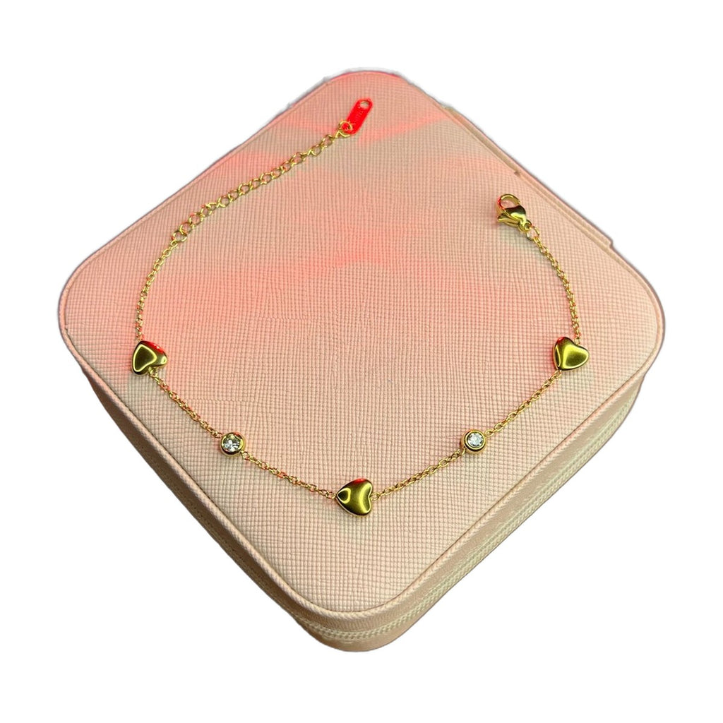 Stainless Steel 18k Elegant Heart Stone Bracelet
