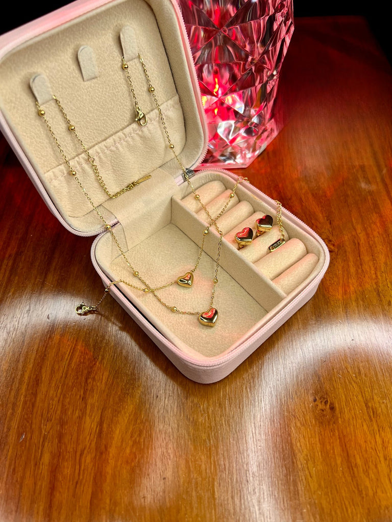 Stainless Steel 18k Filled Heart Complete 3pc Set