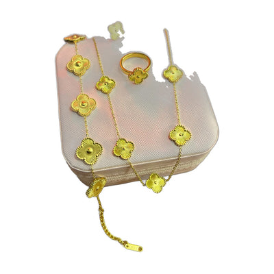 Stainless Steel 18k Gold Clover 4pc Set With 5 Clover Chain