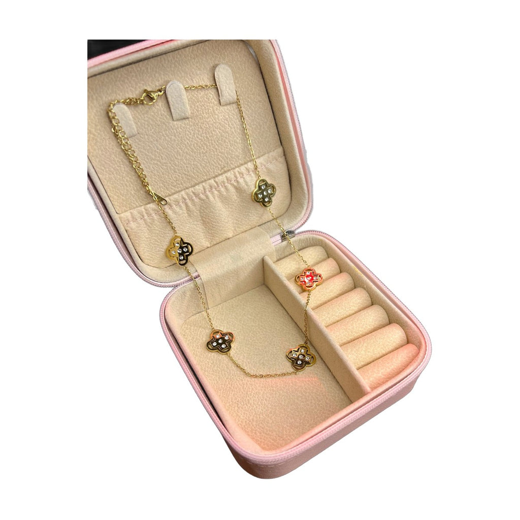 Stainless Steel 18k Gold Clover Stone Necklace