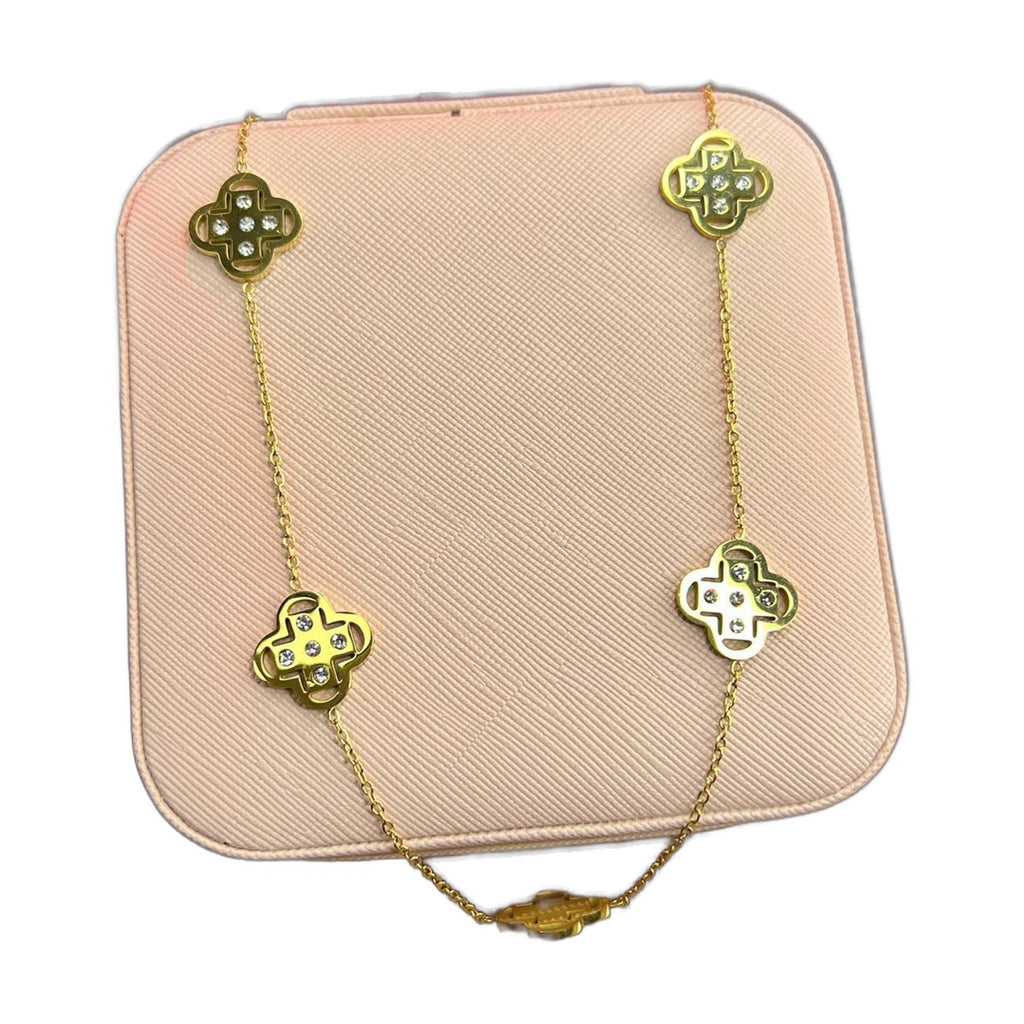 Stainless Steel 18k Gold Clover Stone Necklace